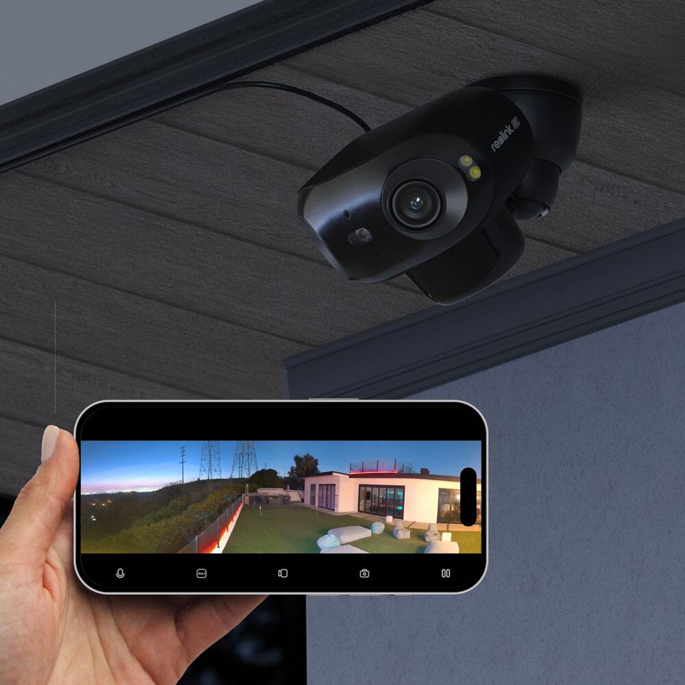 Left. Reolink - Argus 4 advanced Series B740X 4K/8MP Dual Lens Battery Camera with 6W Solar Panel & 64GB microSD Card - Black.