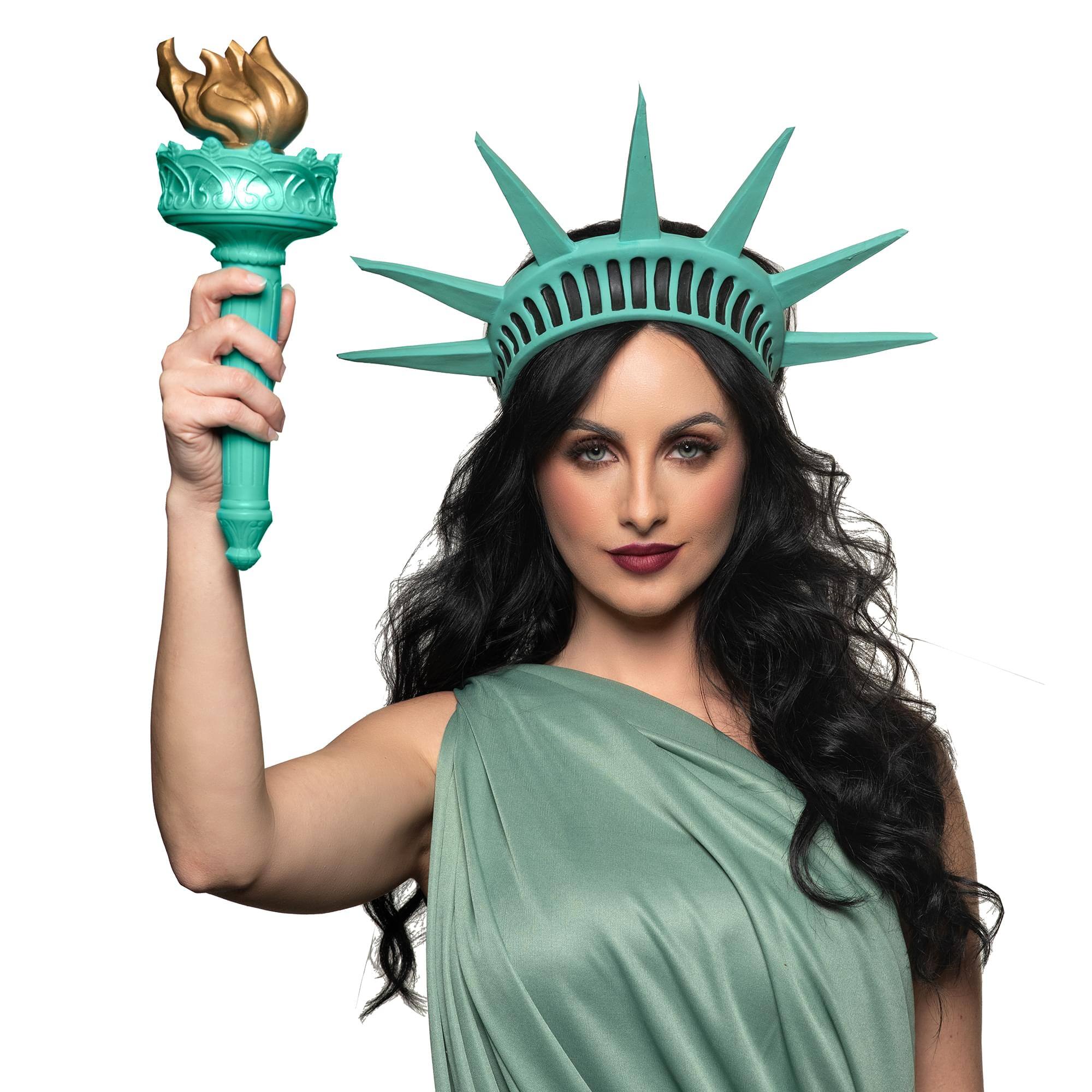 Front. Underwraps - Statue of Liberty Torch Adult Costume Accessory - Green.