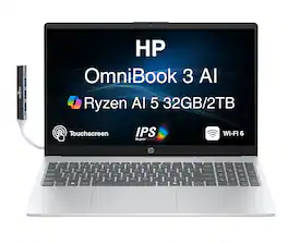 HP - Upgraded - OmniBook 3 Laptop 15.6 FHD (AMD Ryzen AI 5 330, 32GB DDR5, 2TB PCIe SSD, AMD Radeon 820M, Win 11 Pro) w/USB Hub - Glacier Silver
