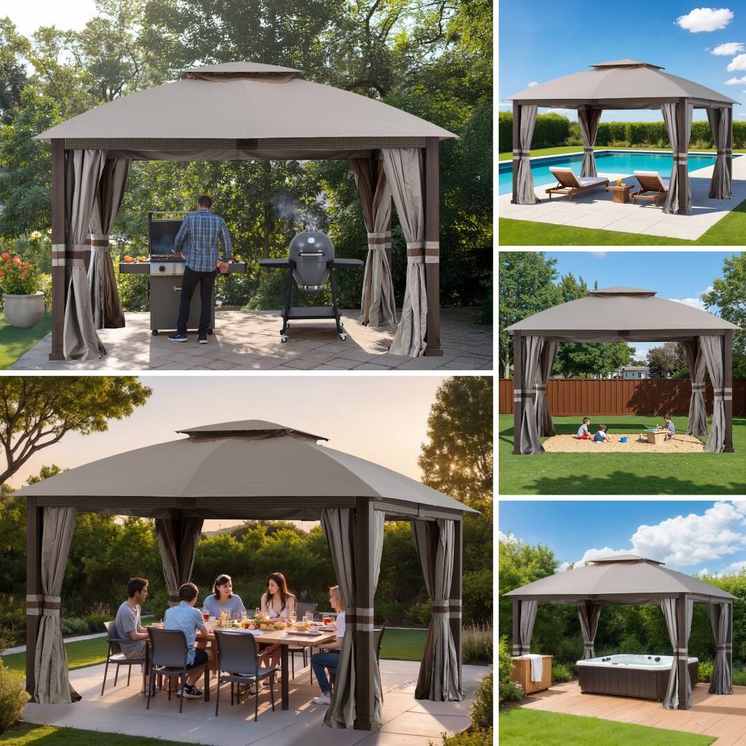 Alt View 6. SUNJOY - Sunjoy Fiona 11 ft. x 13 ft. 2-tier Gazebo - Gray.