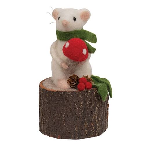 Front. BreeBe - Felted Mouse on Log - Multicolor.