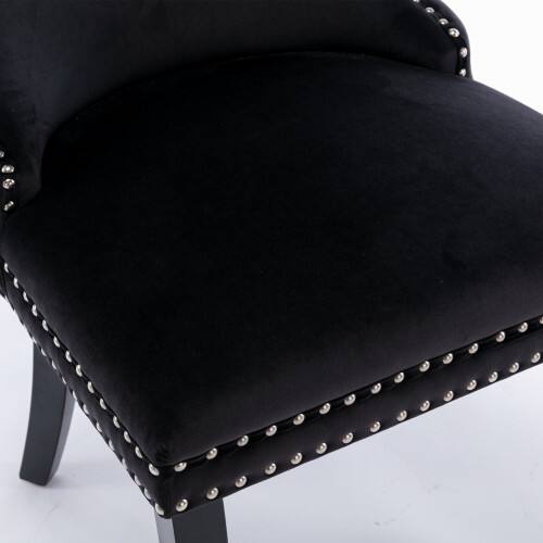 Alt View 5. LUCKY ONE - Assembled Wing-Back Dining Chair Set of 2 with Nailhead Trim Solid Wood Legs Upholstered - Black.