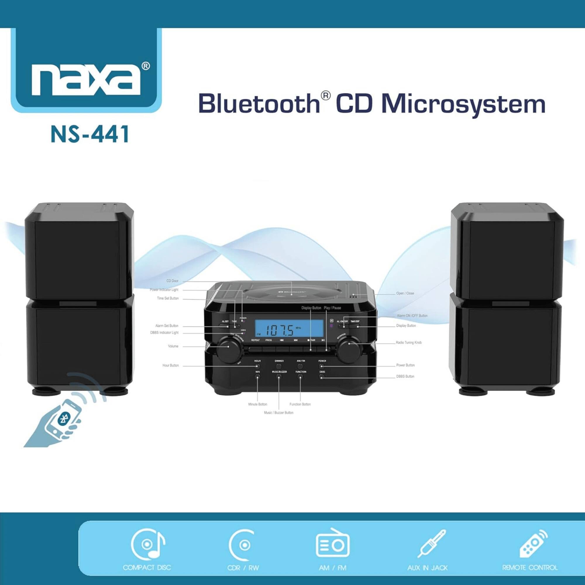 naxa Bluetooth CD Microsystem NS-441

- COMPACT DISC
- CDR / RW
- AM / FM
- AUX IN JACK
- REMOTE CONTROL