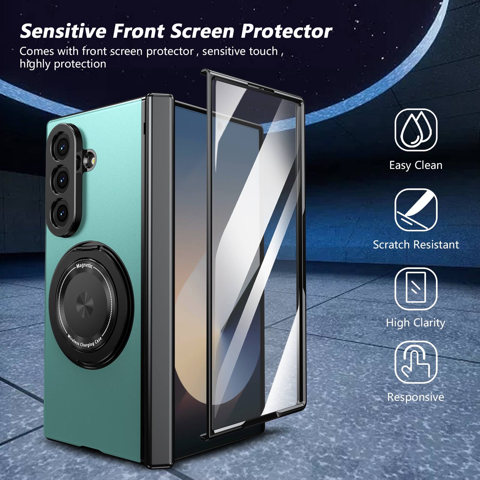 Sensitive Front Screen Protector  
Comes with front screen protector, sensitive touch, highly protection  

Easy Clean  
Scratch Resistant  
High Clarity  
Responsive