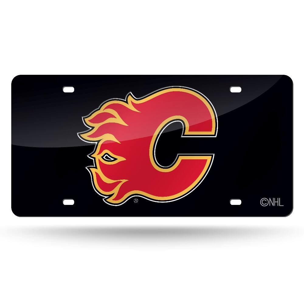 Front. Rico Industries - Calgary Flames Black Mirror Look Acrylic License Plate Laser Tag - Multi.