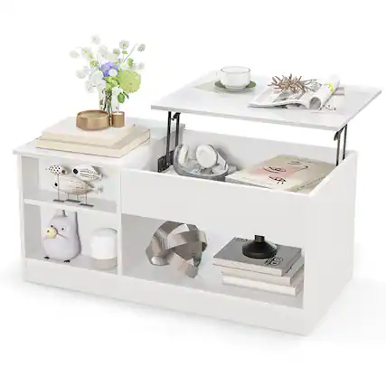 Front. Resenkos - Modern Coffee Table with Lift Tabletop and Storage Compartments, Modern Coffee Table for Living Room Office Reception - White.