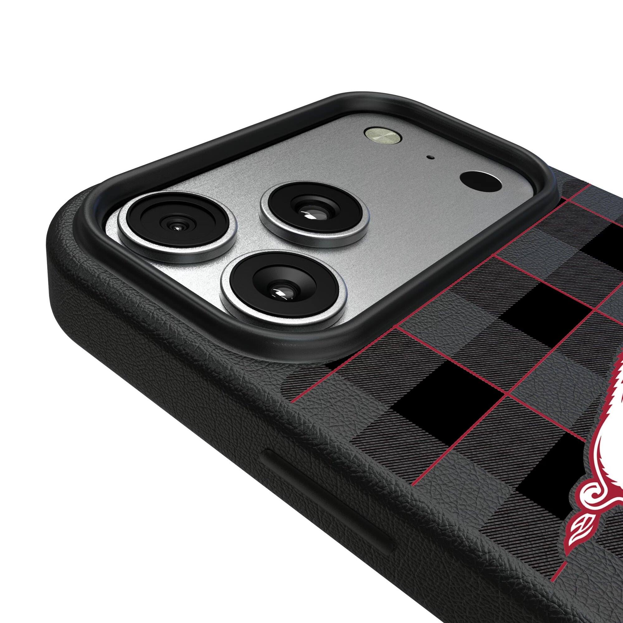 Alt View 2. Keyscaper - Arkansas Razorbacks Plaid Magnetic Bump iPhone Case - 16 Pro - Black.