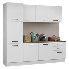 Madesa - Garage Storage Cabinet Set 94"L Multiple Compartments Modular Pantry Base Cabinet Cupboard - White