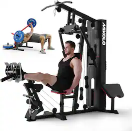 Mikolo - All-in-One Home Gym System with Folding Chest Press – 90+ Exercises in One Space-Saving Machine - Black
