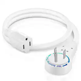 Maximm - 2 Foot 360° Rotating Flat Plug Extension Cord/Wire, 3 Prong Grounded Wire 16 Awg Power Cord - UL Certified - White