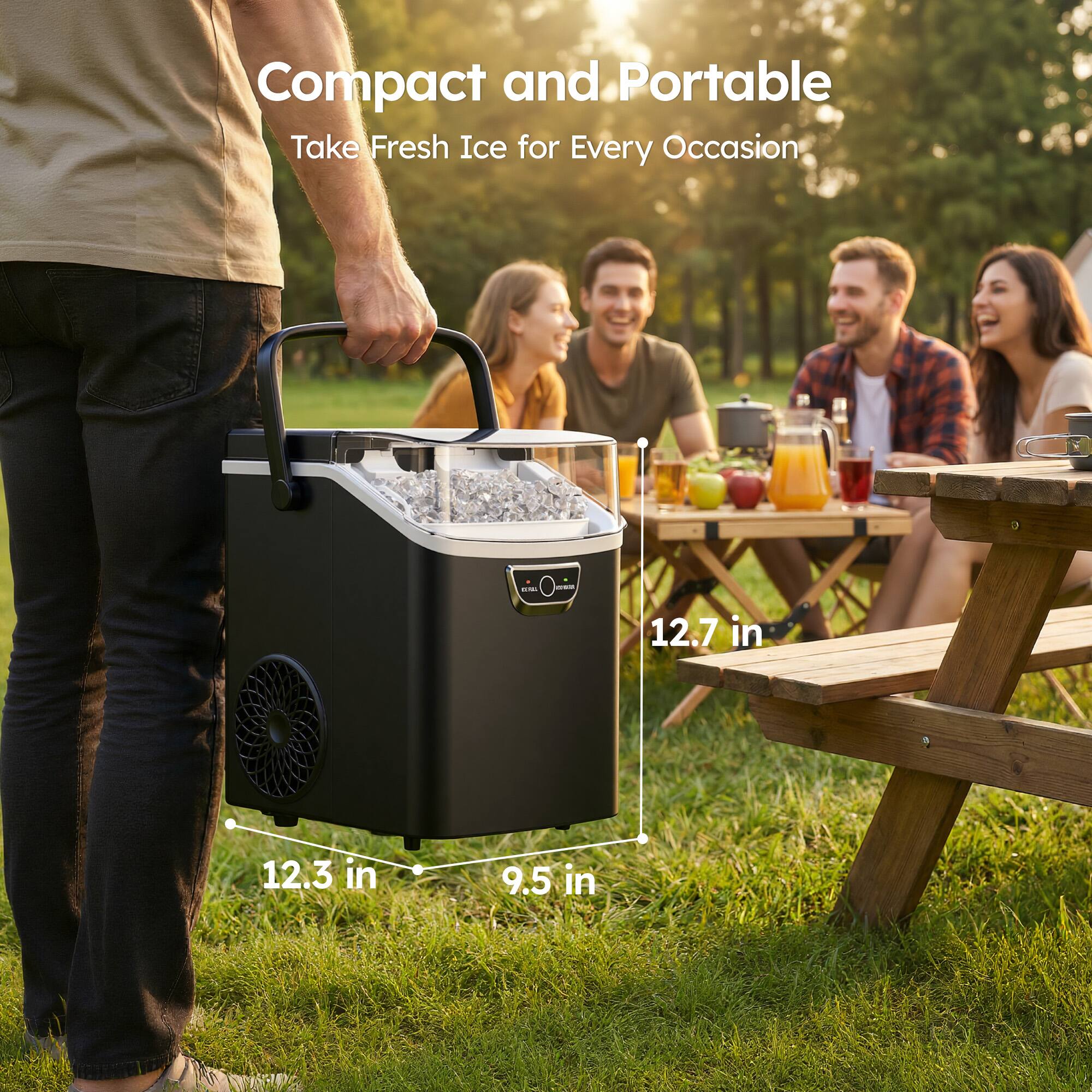 Compact and Portable  
Take Fresh Ice for Every Occasion  

12.7 in  
12.3 in  
9.5 in