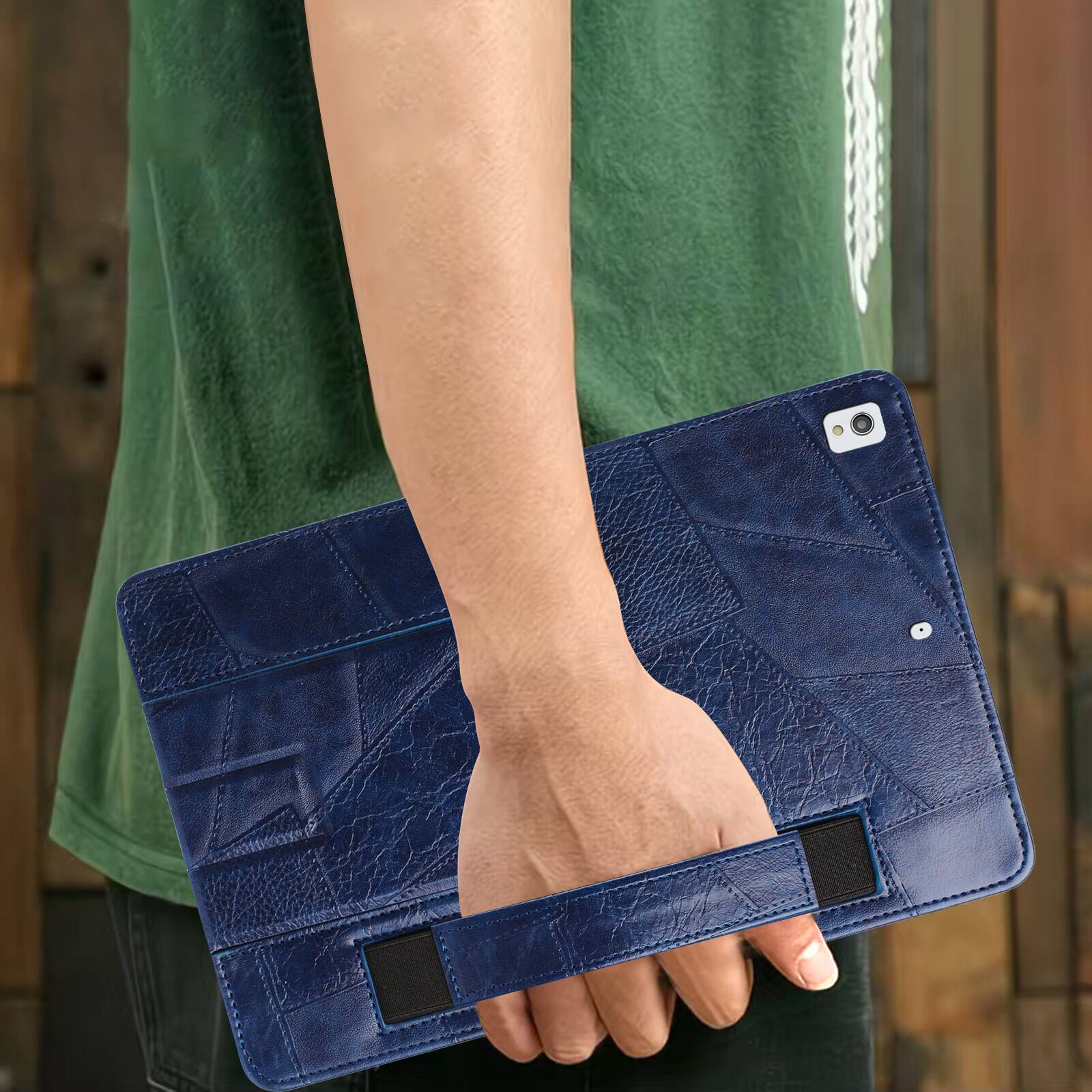 Alt View 2. Dteck - Leather Texture Case for Apple iPad (9th Generation) 10.2" 2021, Shockproof Cover with Multi-Angle Stand and Hand Strap - Blue.