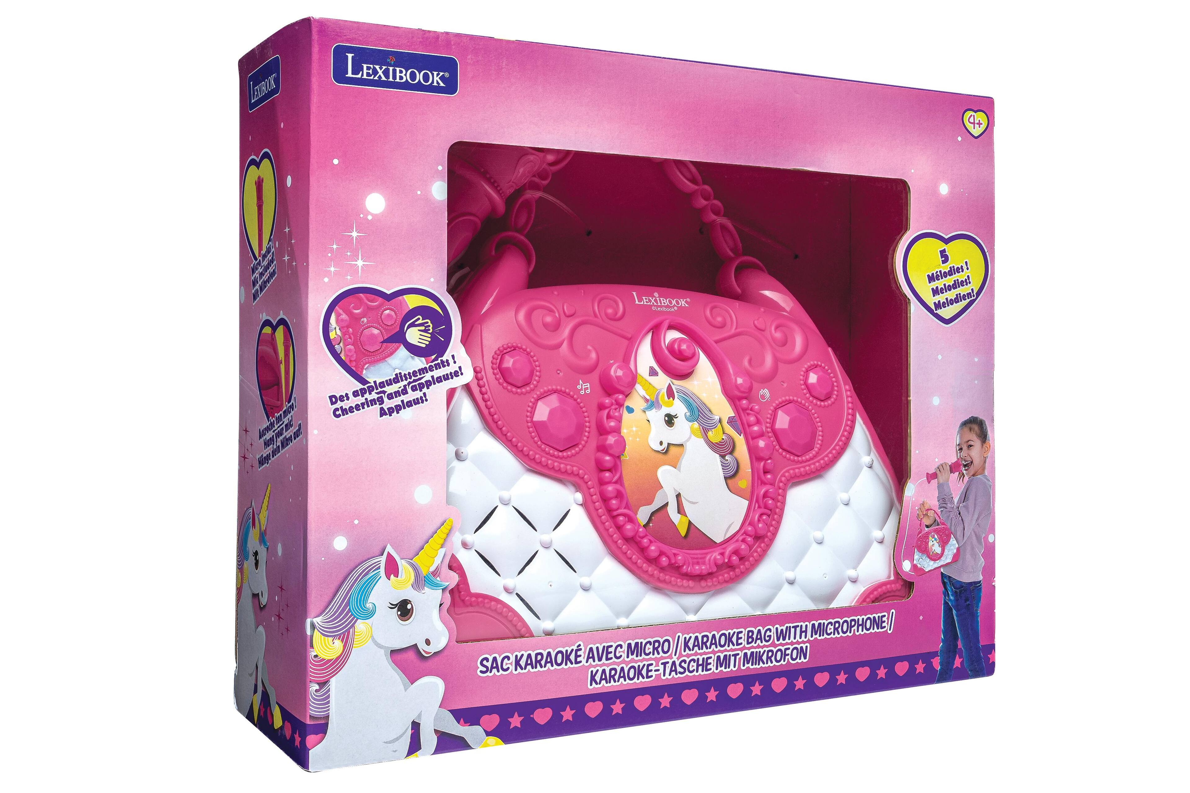 LEXIBOOK  
LEXIBOOK starbooks  
5 Melodies! Melodies! Melodien!  
! Des applaudissements! and d'applause! Jun micre Cheering Applaus! Aucreche mild uuf! your Hang dein Milero Bloge  

BAG WITH MICROPHONE / AVEC MICRO / KARAOKE SAC KARAOK MIT MIKROFON KARAOKE-TASCHE