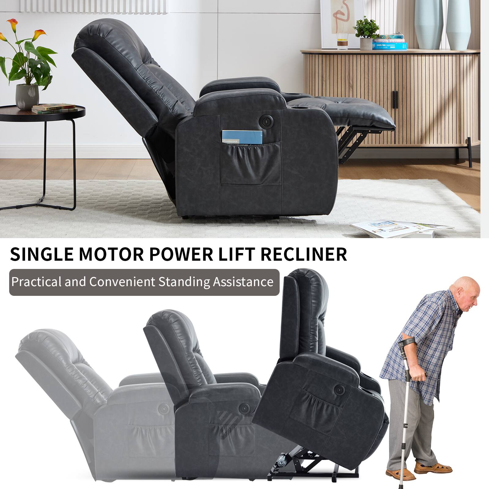 SINGLE MOTOR POWER LIFT RECLINER  
Practical and Convenient Standing Assistance