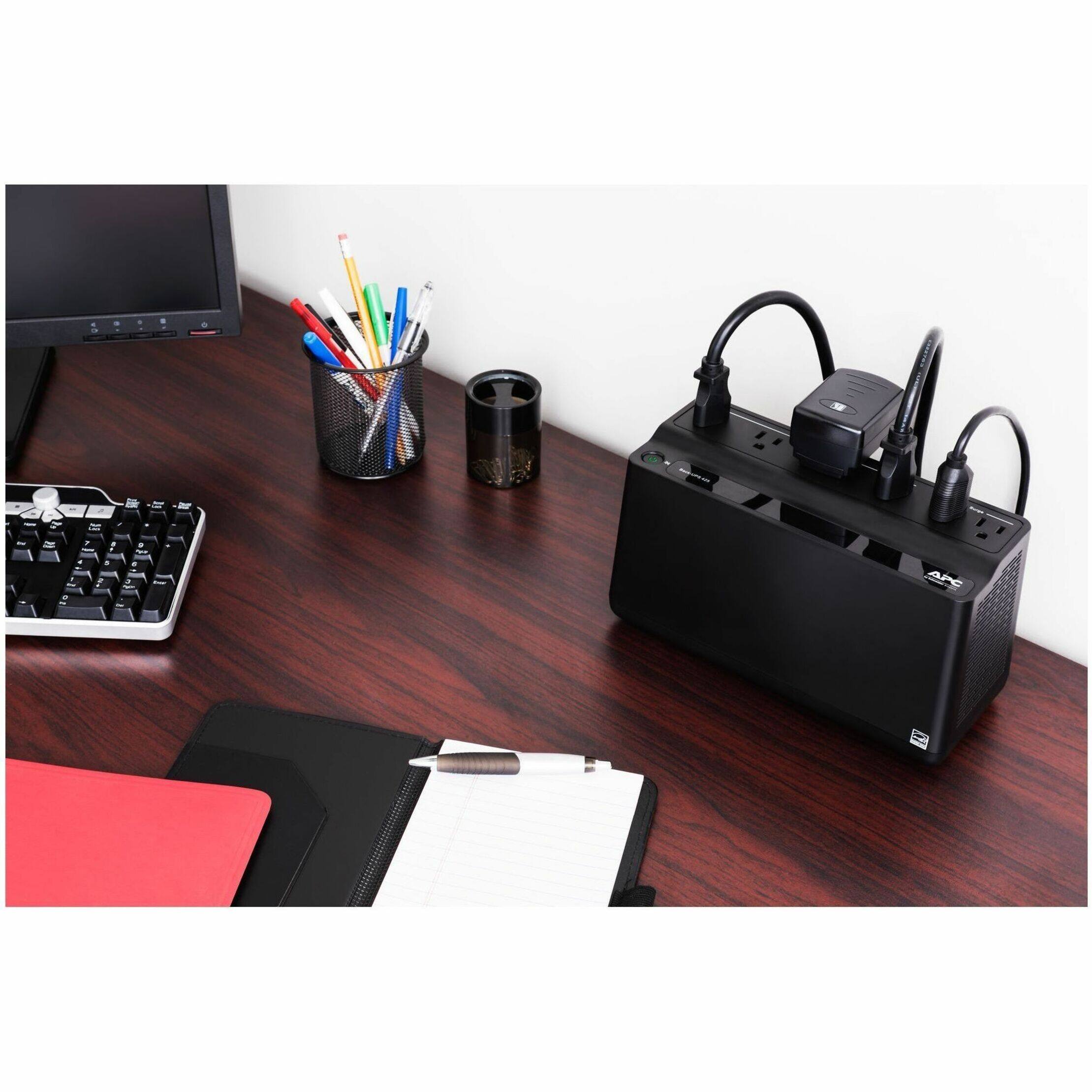 Alt View 40. APC - Back-UPS, 425VA/255W, Tower/Wall Mount, 6 Outlets, LED Indicator - Black.