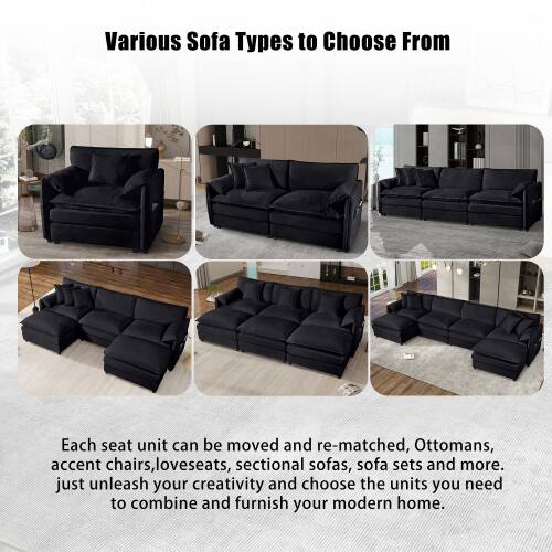 Various Sofa Types to Choose From

Each seat unit can be moved and re-matched, Ottomans, accent chairs, loveseats, sectional sofas, sofa sets and more. Just unleash your creativity and choose the units you need to combine and furnish your modern home.