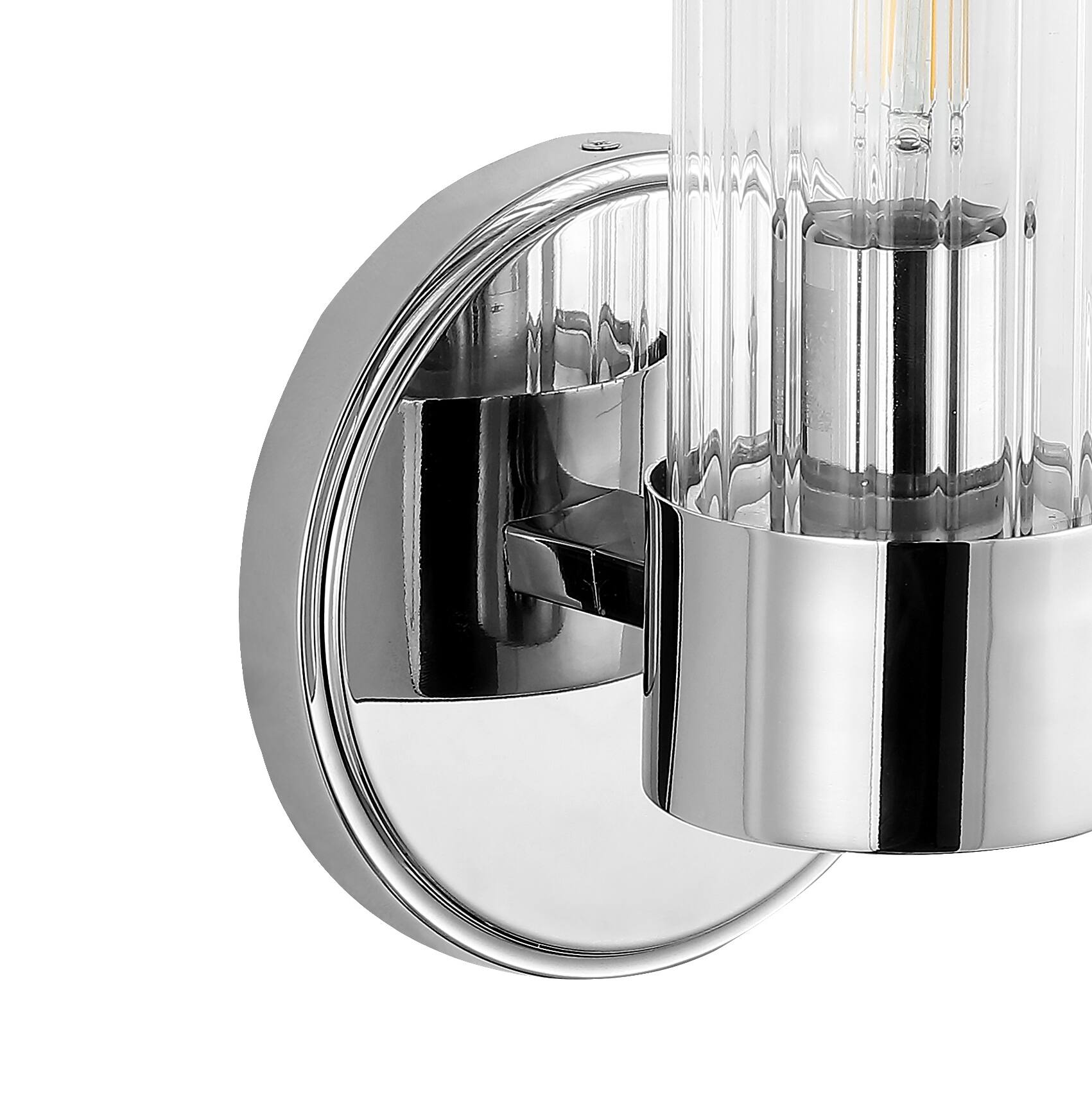 Alt View 5. Jonathan Y - Cecil 6" 1-Light Tall Cylinder Iron/Striped Glass Modern Mid-Century LED Vanity, Chrome - Chrome.