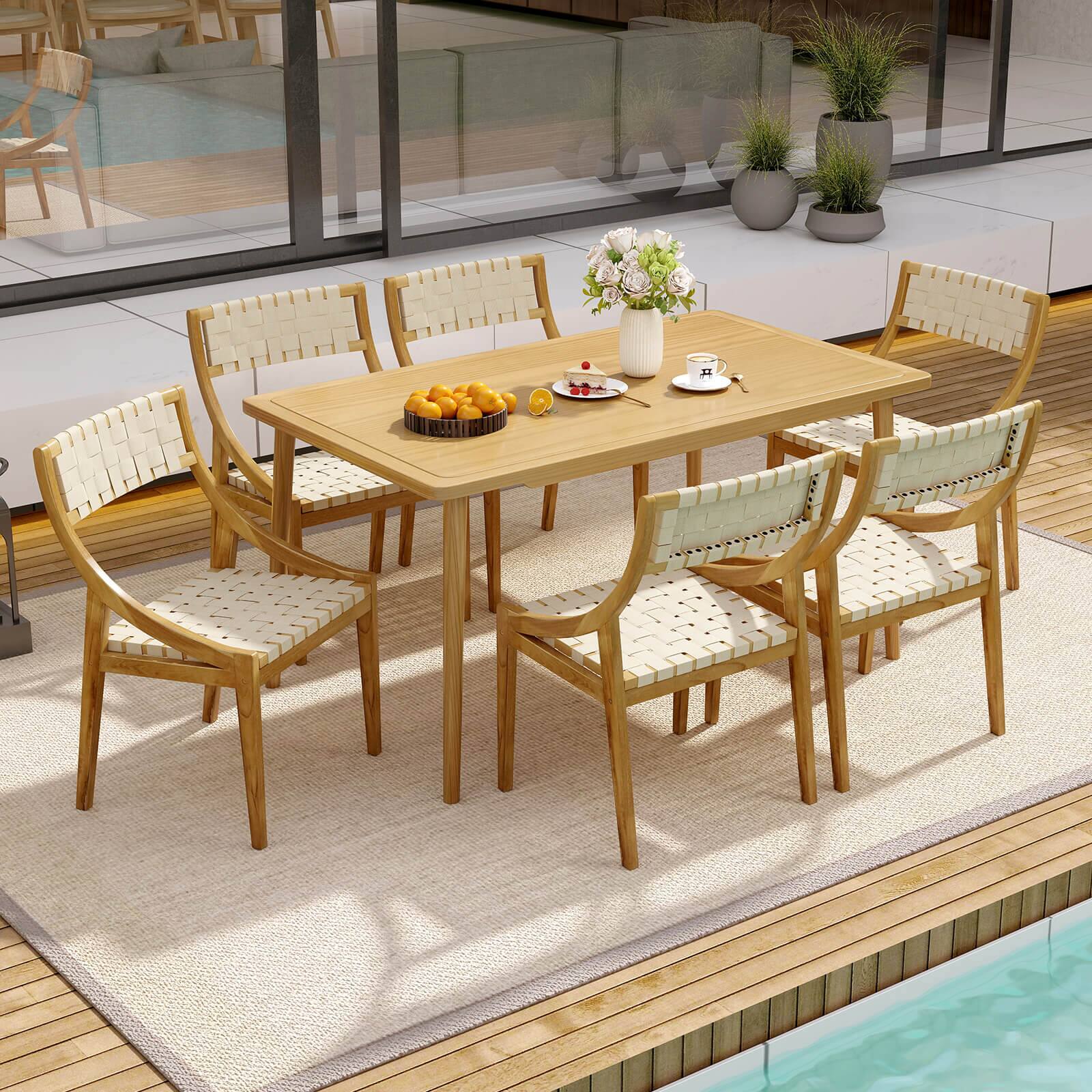 Alt View 4. Costway - Costway 1 PCS Outdoor Dining Chair Teak Wood Armless Patio Chair with Webbing Seat & Backrest - Natural.