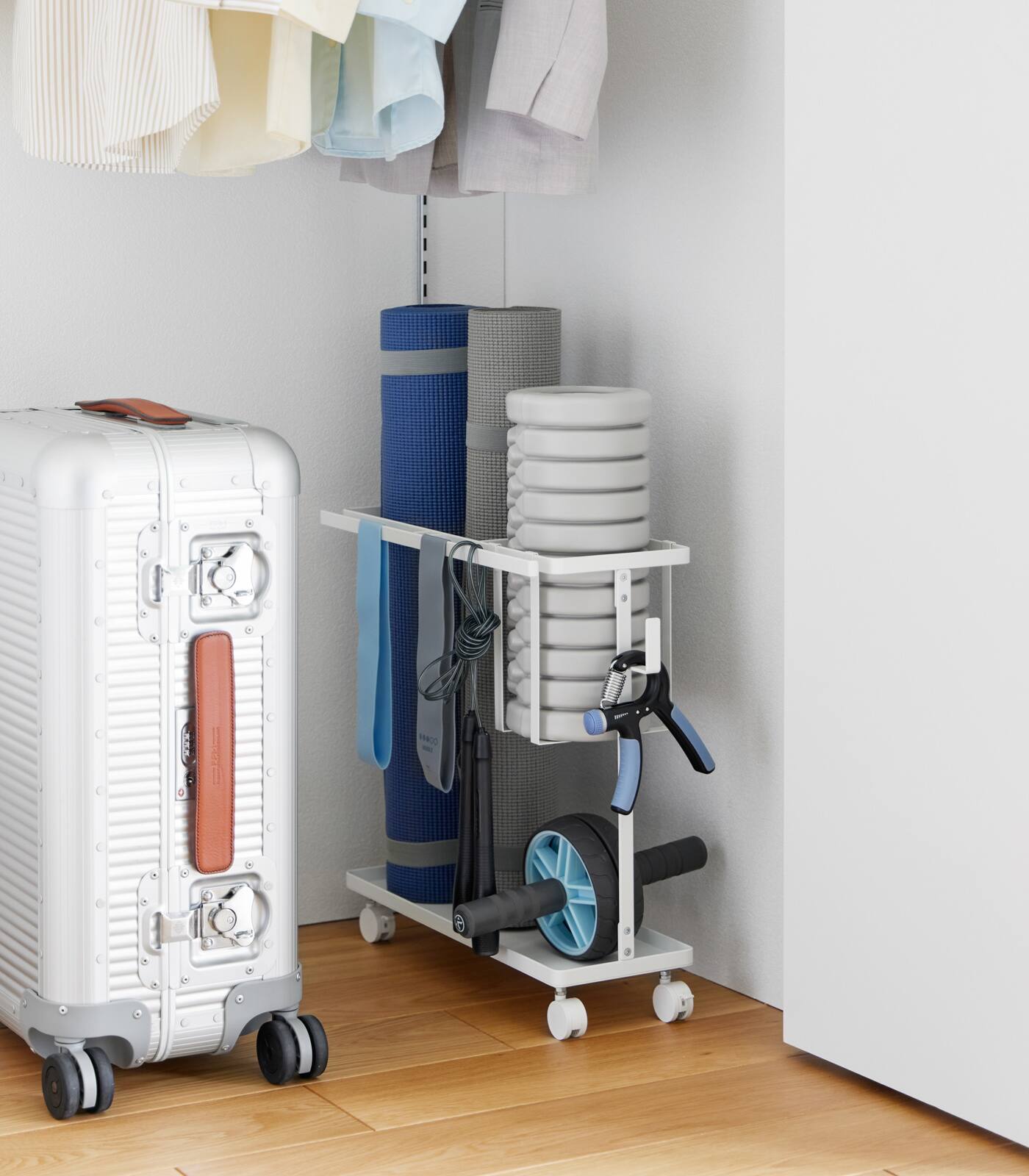 Angle. Yamazaki Home - Fitness Equipment Storage Cart - 1989.