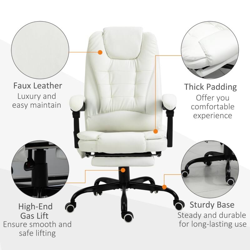Faux Leather  
Luxury and easy maintain  

Thick Padding  
Offer you comfortable experience  

High-End Gas Lift  
Ensure smooth and safe lifting  

Sturdy Base  
Steady and durable for long-lasting use