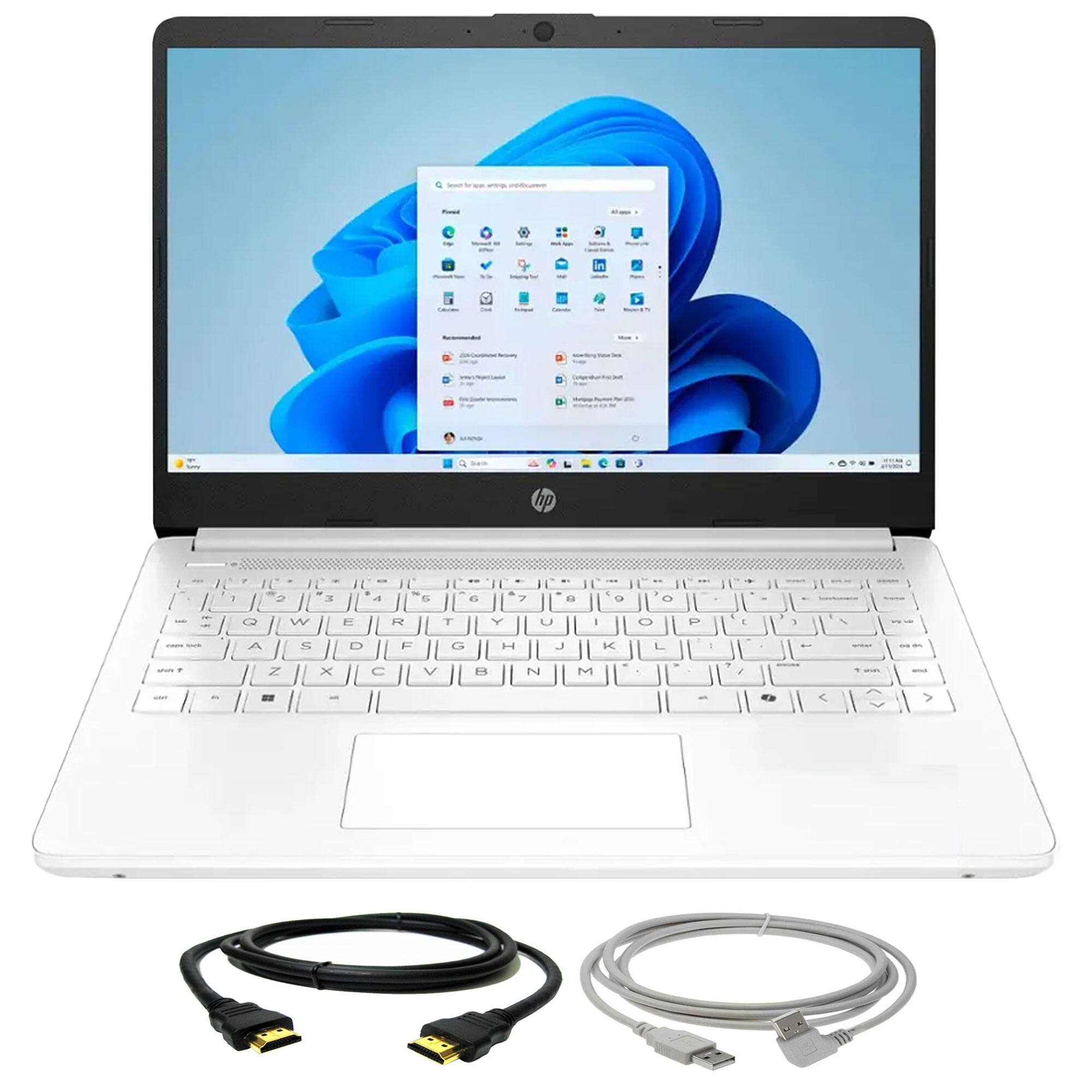 Front. HP - HP 14" Laptop with Intel Celeron N4500 Processor,  64GB eMMC Storage + Cables - Snowflake White.