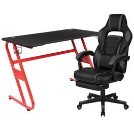 Emma + Oliver - Gaming Bundle-Cup/Headphone Desk & Reclining Footrest Chair - Black
