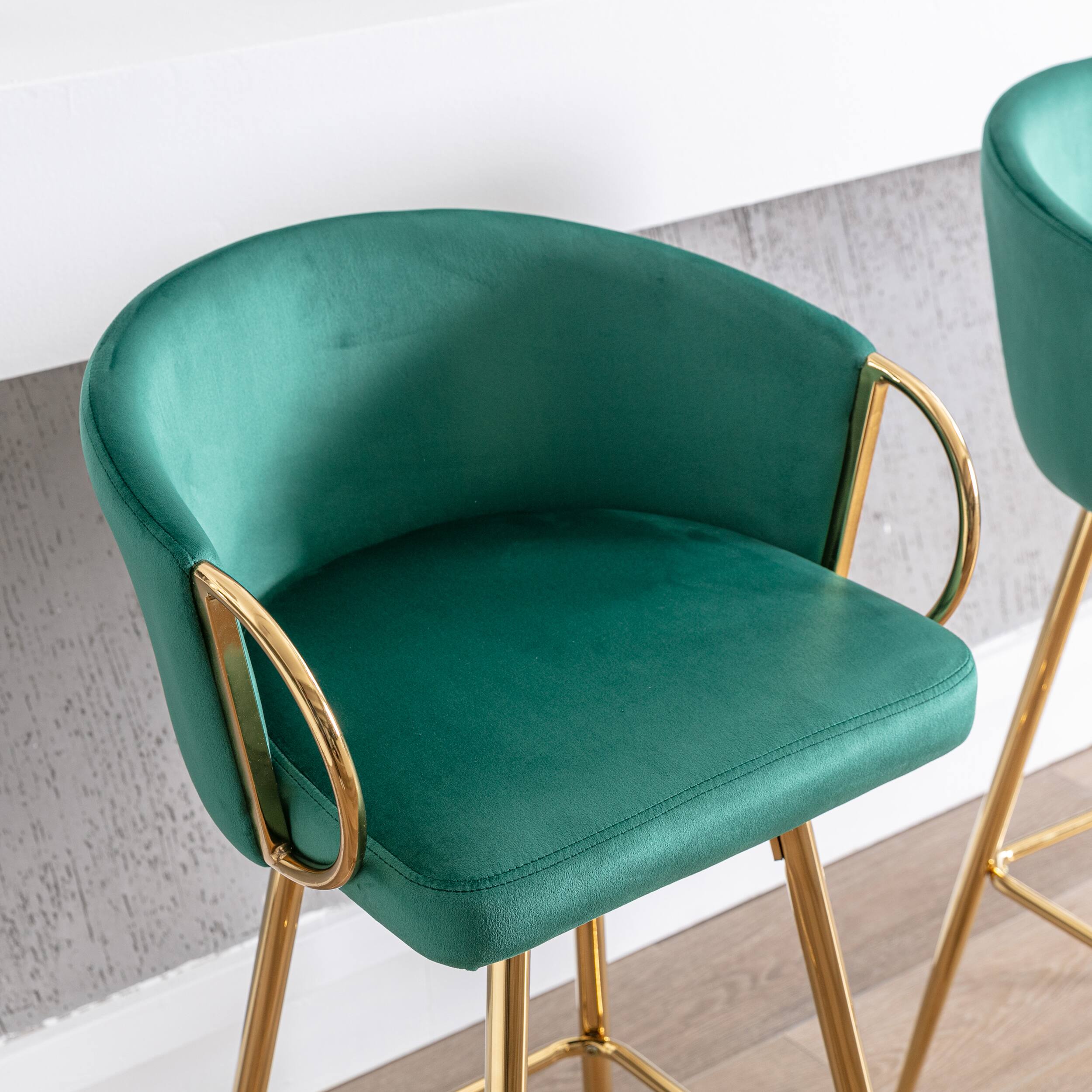 Alt View 2. APRILSOUL - 30 Inch Set of 2 Bar Stools Chrome Footrest Base Velvet Golden Leg Simple GREEN - Green.
