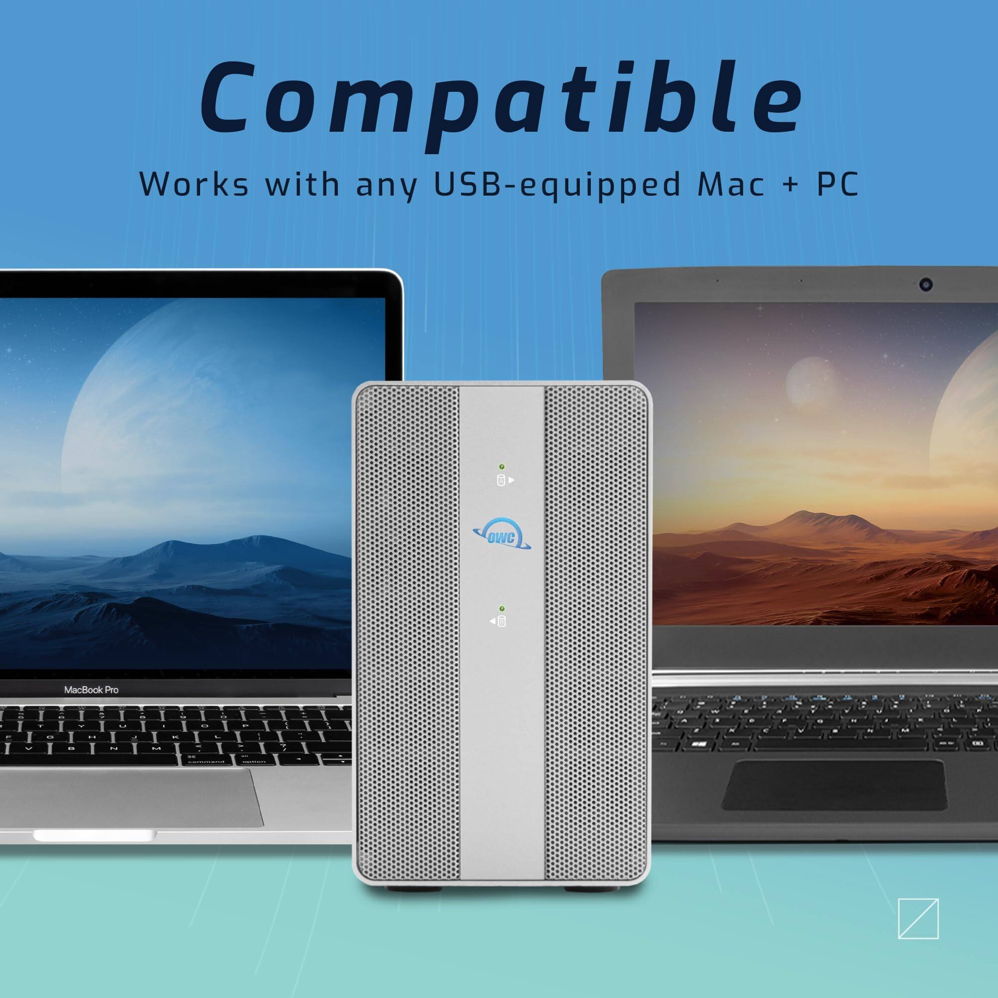 Compatible  
Works with any USB-equipped Mac + PC