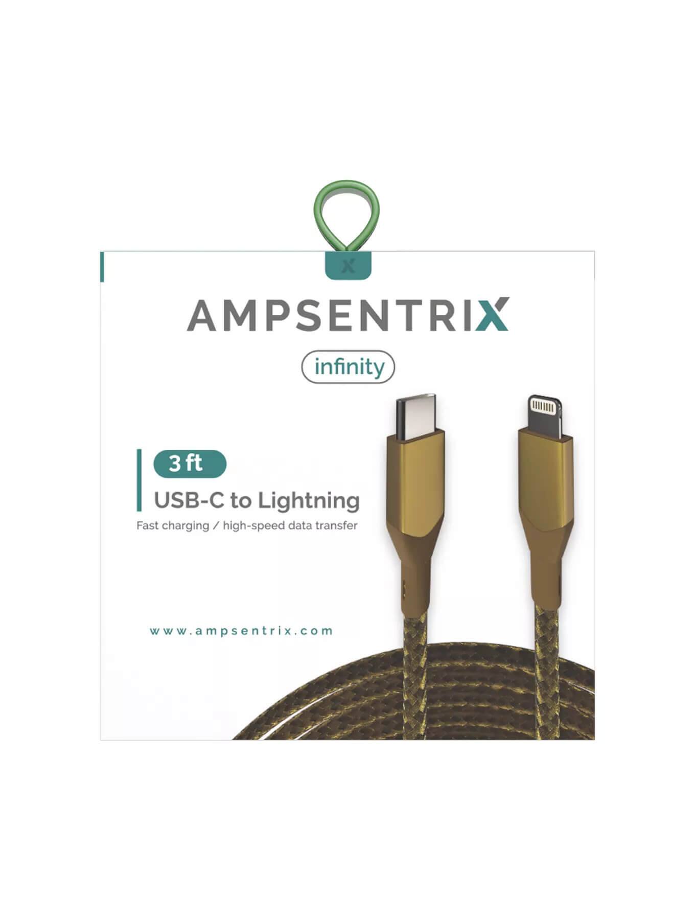X AMPSENTRIX infinity 3 ft USB-C to Lightning Fast charging / high-speed data transfer www.ampsentrix.com