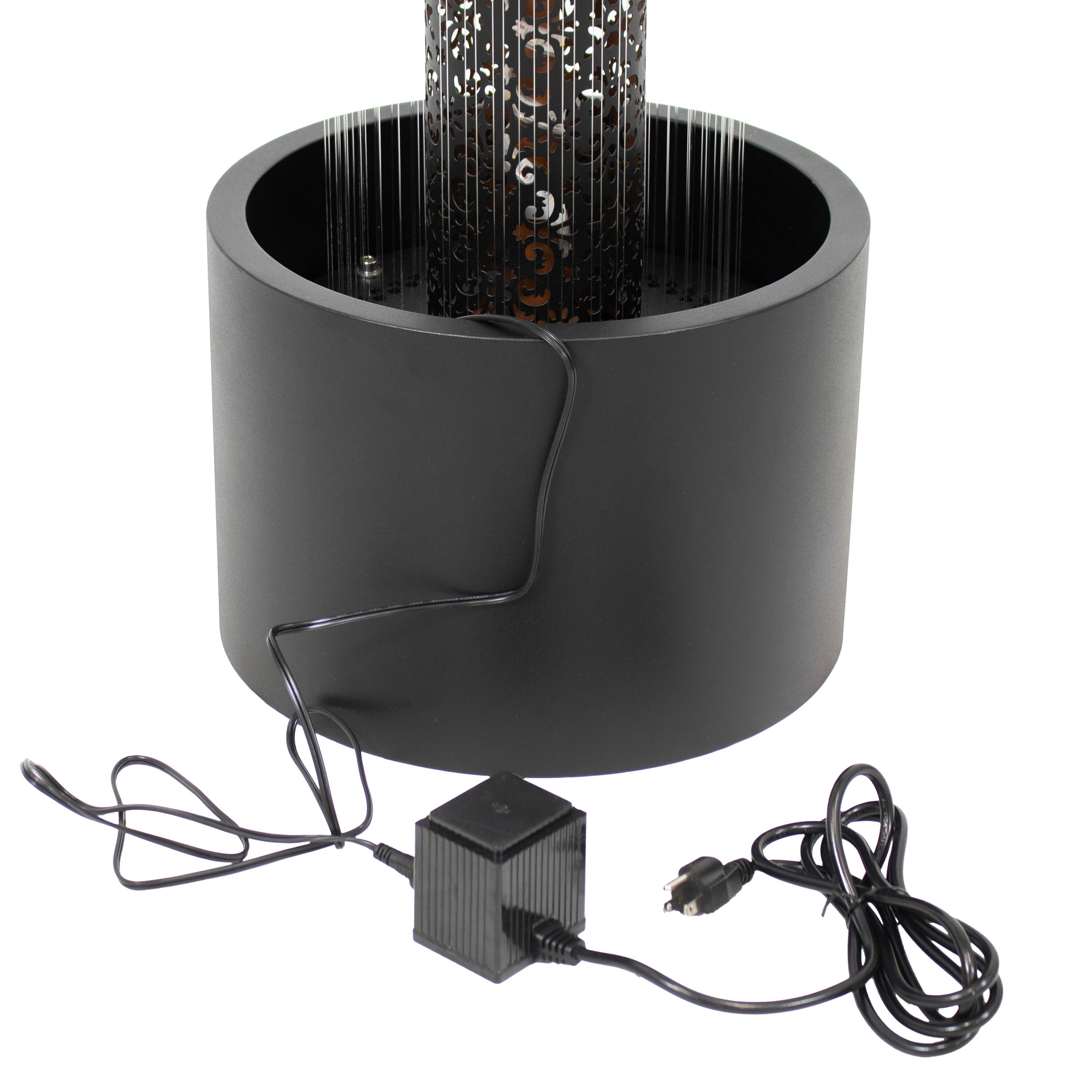 Alt View 10. Sunnydaze - Glittering Rain Zinc Outdoor Water Fountain with LEDs - 41.25" - Black.