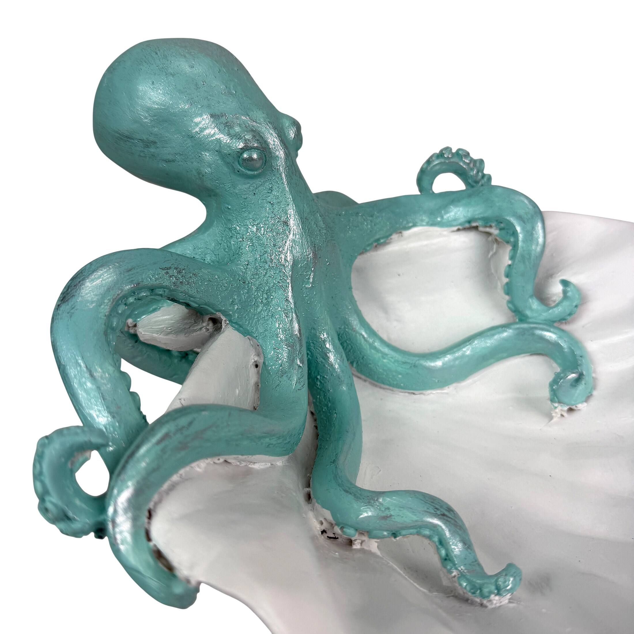 Alt View 8. Fancy That - Decorative Octopus Shell Tray Coastal Resin Catchall Dish 10 X 10 X 6 In - White And Blue.