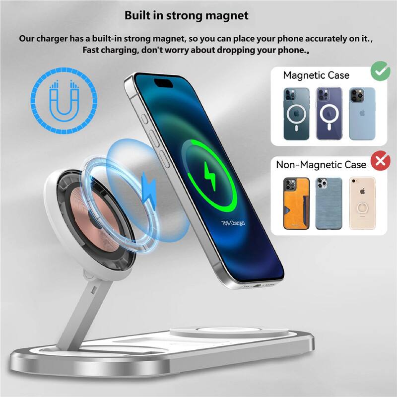 Built in strong magnet

Our charger has a built-in strong magnet, so you can place your phone accurately on it. Fast charging, don't worry about dropping your phone.

Magnetic Case
Non-Magnetic Case

75% Charged