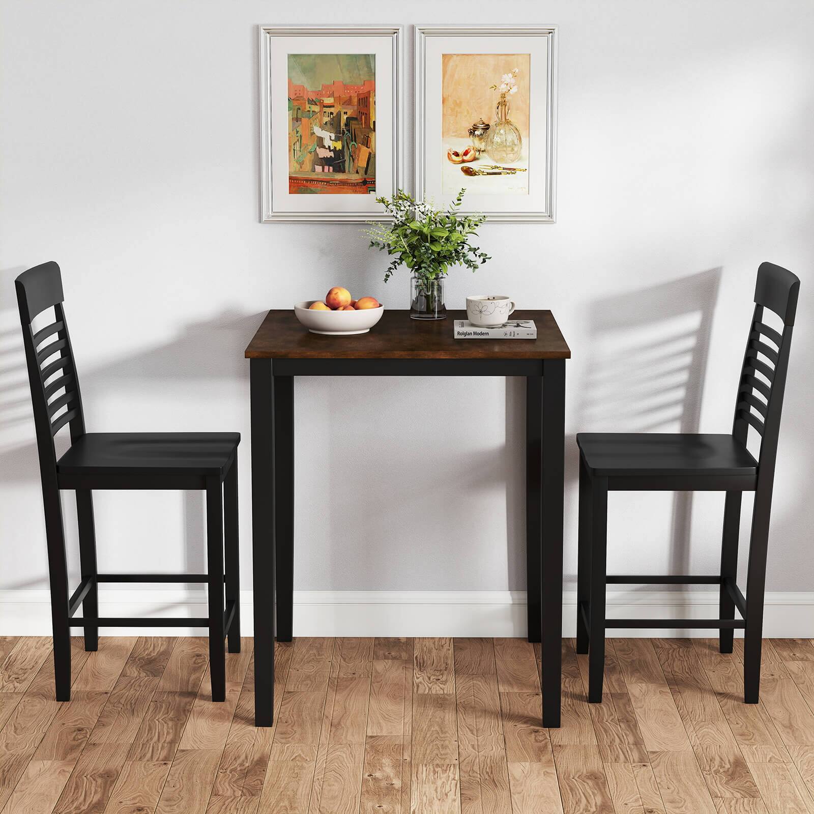 Alt View 7. Costway - Costway Square Dining Table with Solid Wood Frame Wood Kitchen Table Pub Table for 4-Person - Black,Reddish Brown.