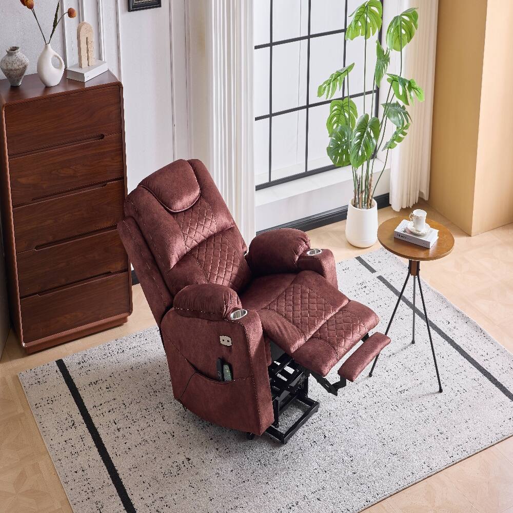 Angle. Ropilly - Ropilly Oversized Power Lift Recliner Massage Chair for Elderly with USB Ports - Reddish Brown.