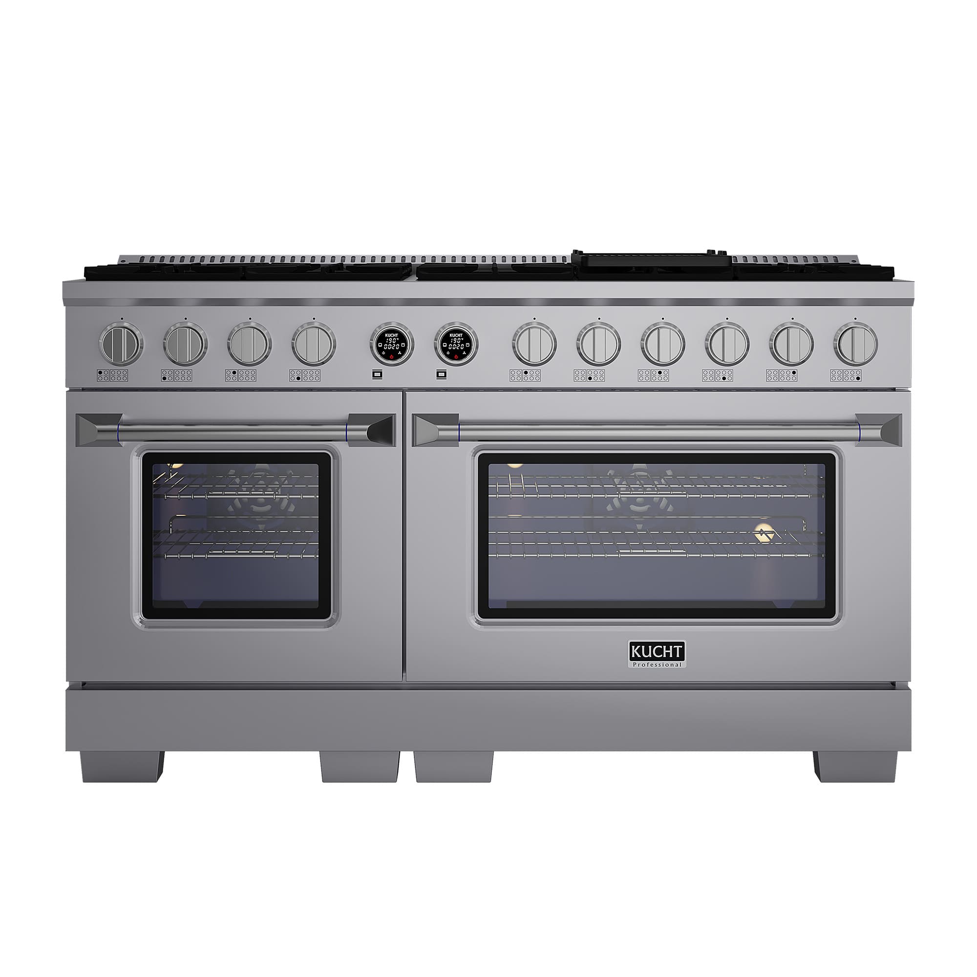 Kucht - 60 in. 7.9 cu. ft. 10 Burners Dual Fuel Range for Propane Gas in Stainless Steel + Wall Mount Range Hood - Stainless Steel