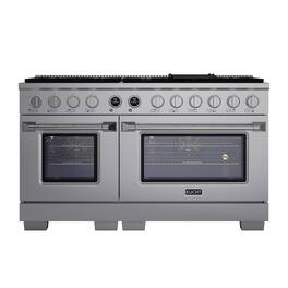 Kucht - 60 in. 7.9 cu. ft. 10 Burners Dual Fuel Range for Propane Gas in Stainless Steel + Wall Mount Range Hood - Stainless Steel