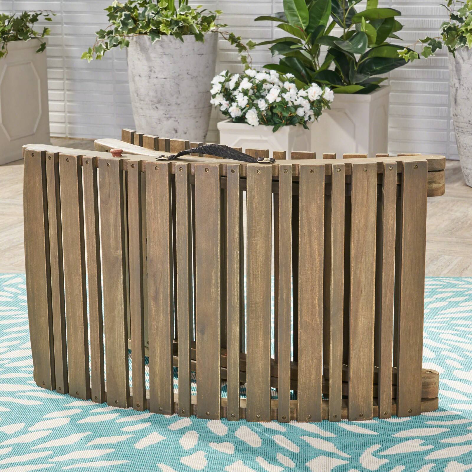 Alt View 3. Ecooso - Foldable Acacia Wood Outdoor Chaise Lounge with Handle – No Assembly, Weather-Resistant, Compact Design for Easy Storage - Grey.