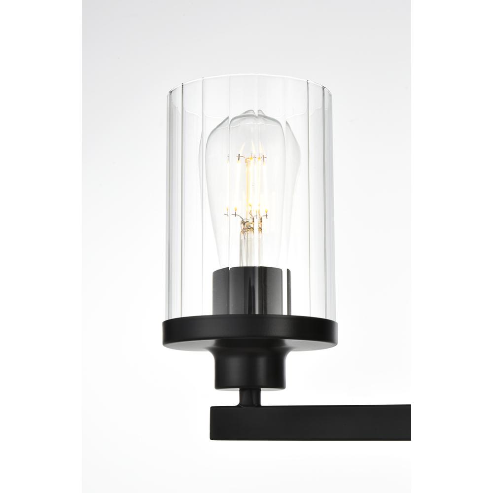 Angle. Living District - Saanvi 3 light Black and Clear Bath Sconce - Black And Clear.