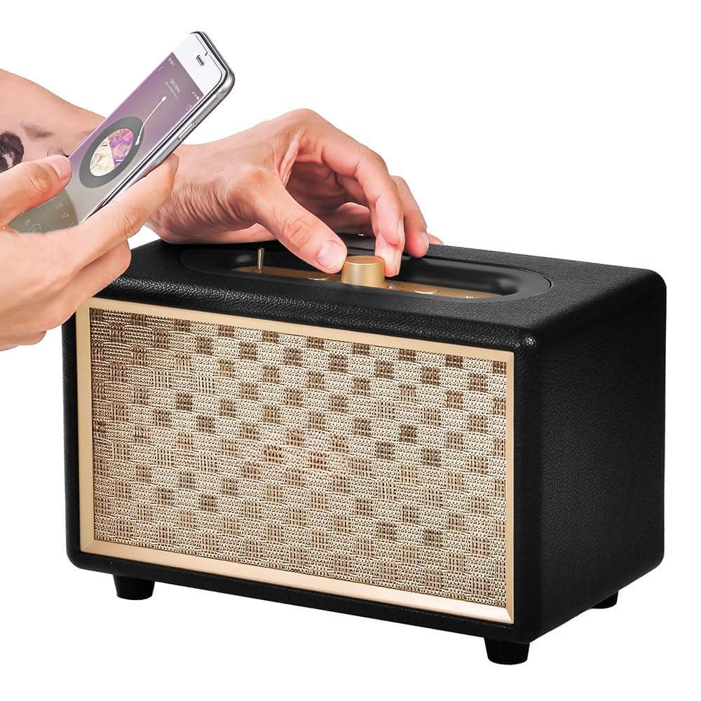 Cedar Assembly - Vintage Speakers With Bass Enhanced Technology Wireless 3 Aux Input For Cellphone Ac upgraded Version - Black