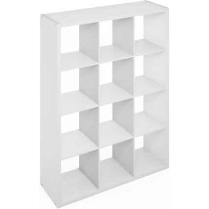 Front. FurniFact - White Engineered Wood 12 Shelf Open Back Storage with Modern Display Design - White.