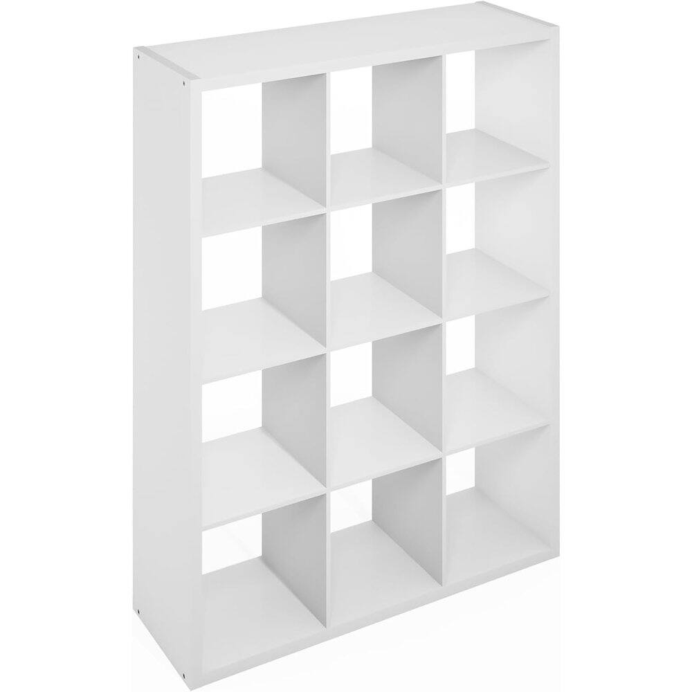 Front. FurniFact - White Engineered Wood 12 Shelf Open Back Storage with Modern Display Design - White.