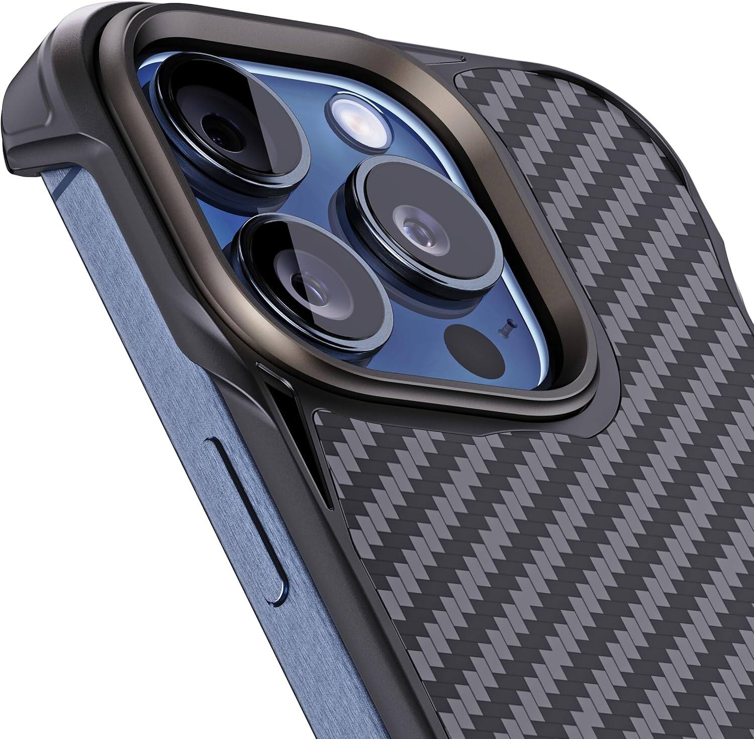 Left. Rebel - Rebel - Rebel FLEX Series Case For Apple iPhone 15 Pro - Black/Aramid Fiber - Black.