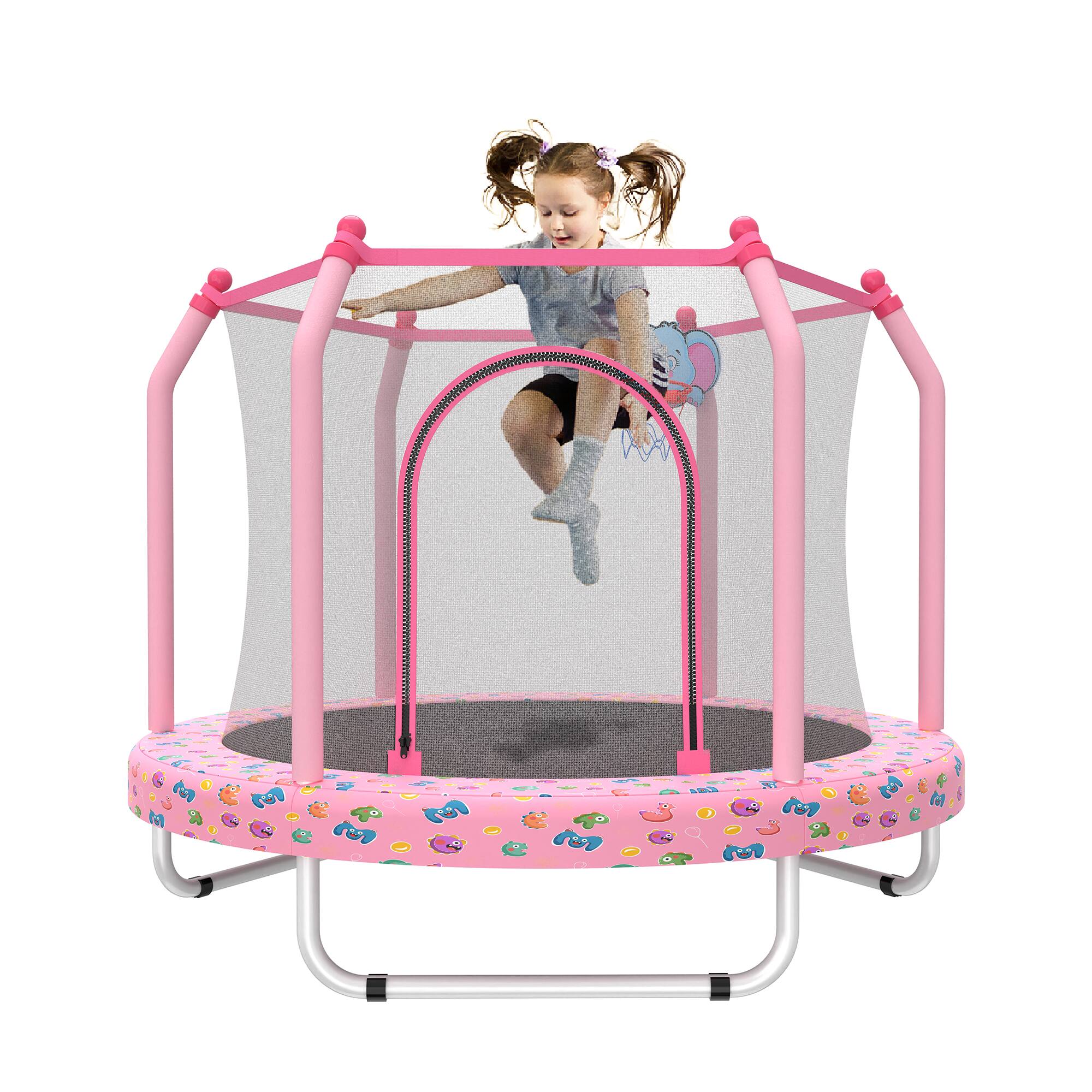 Alt View 1. Ecooso - 55" Kids Trampoline w/ Basketball Hoop, Indoor/Outdoor Toddler Rebounder - Pink.