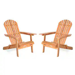 Gymax - 2 PCS Eucalyptus Adirondack Chair Foldable Outdoor Wood Lounger Chair - Natural