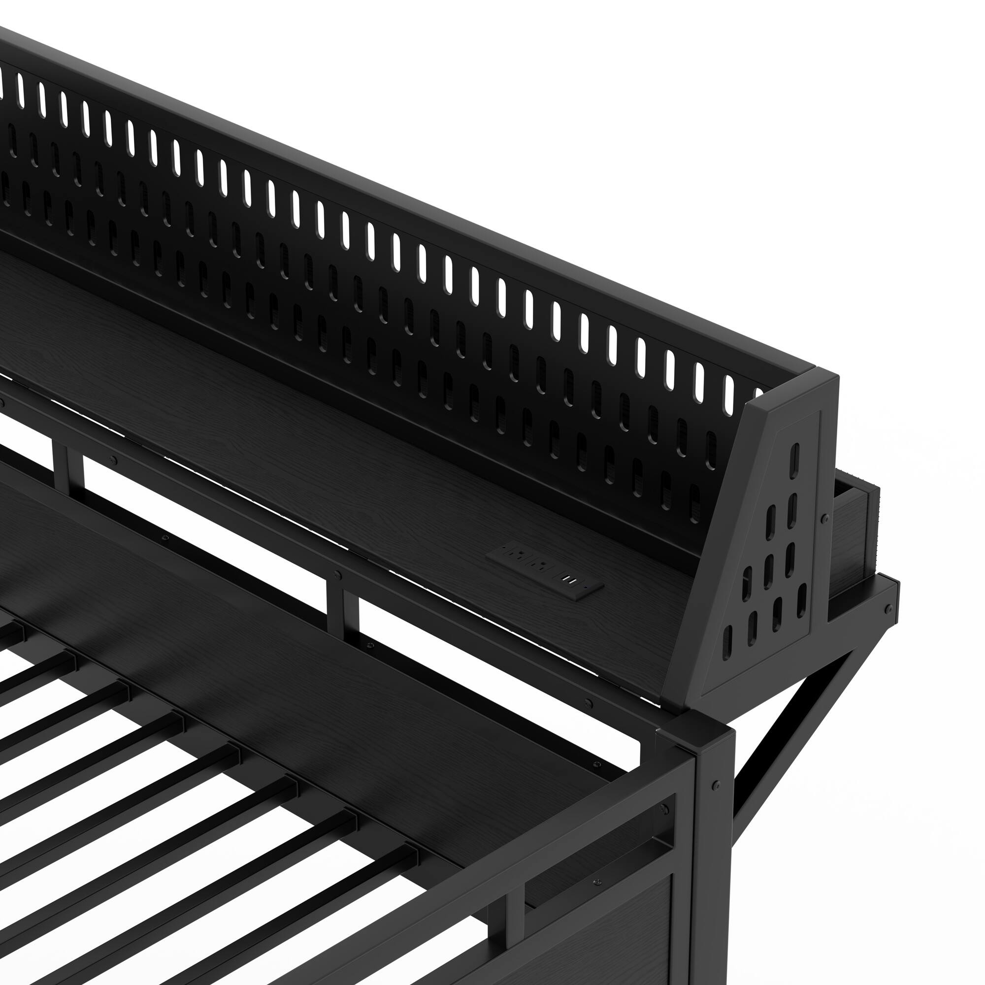 Alt View 6. Boyel Living - Full over Full Size Metal Bunk Bed with Storage Shelves and Pegboard Bunk Bed Frame - Black.