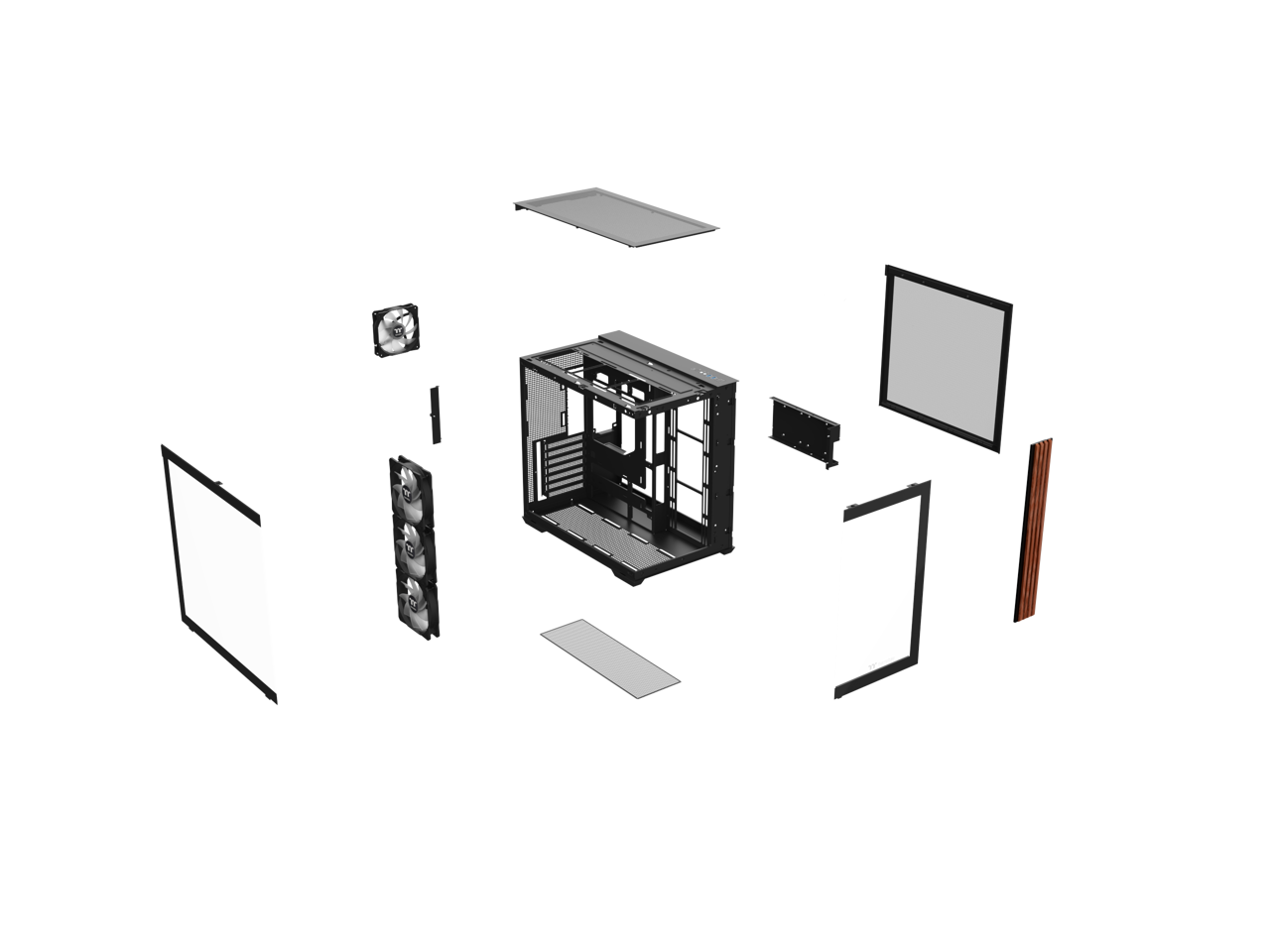 Alt View 4. Thermaltake - Thermaltake View 380 WS ARGB Mid Tower; Wood Trim; 4x ARGB Fans; 360mm Rad; 415mm GPU; Dual Chamber; ATX/mATX/mITX - Wood Trim.