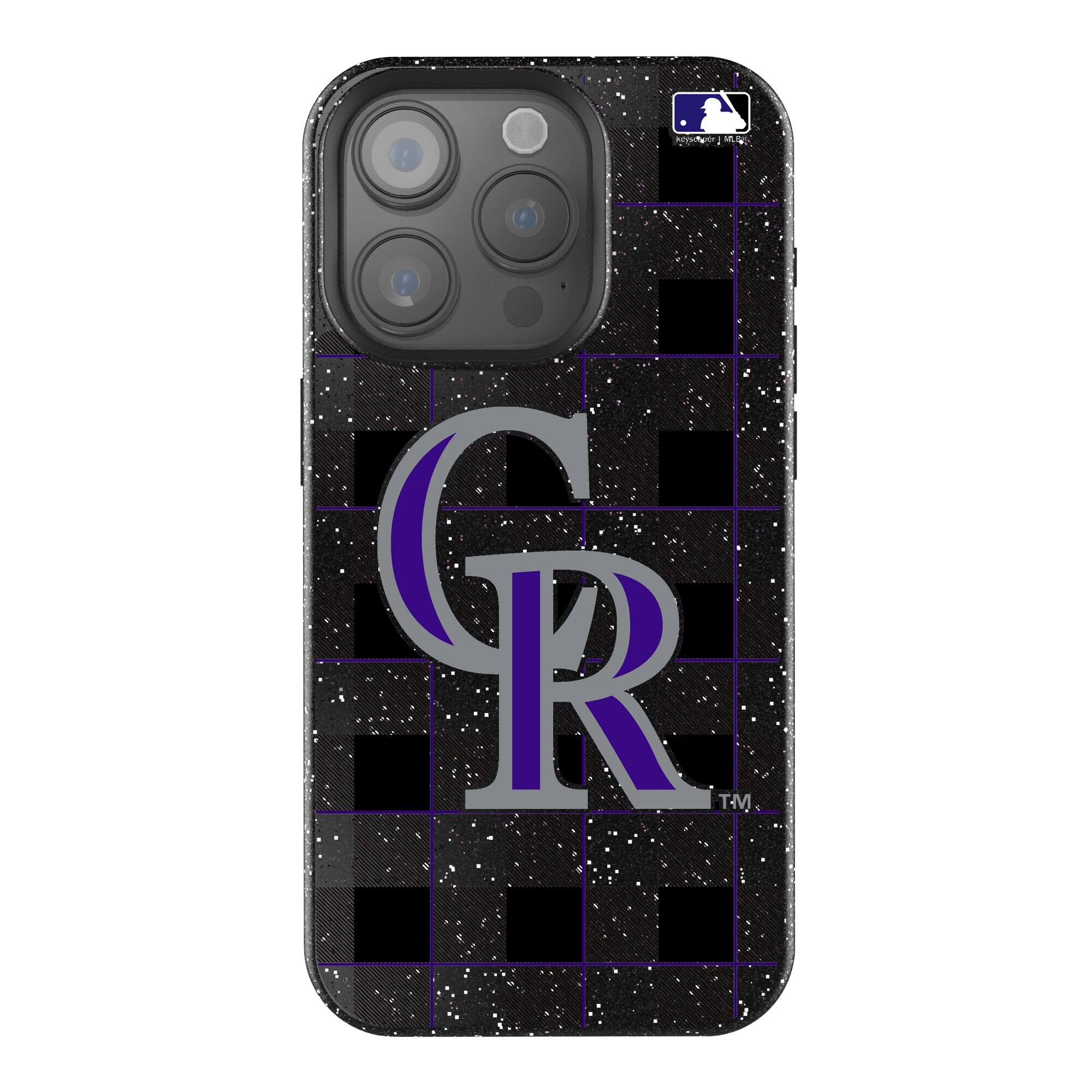 Front. Keyscaper - Colorado Rockies Plaid Bling iPhone Case - 15 Plus - Black.