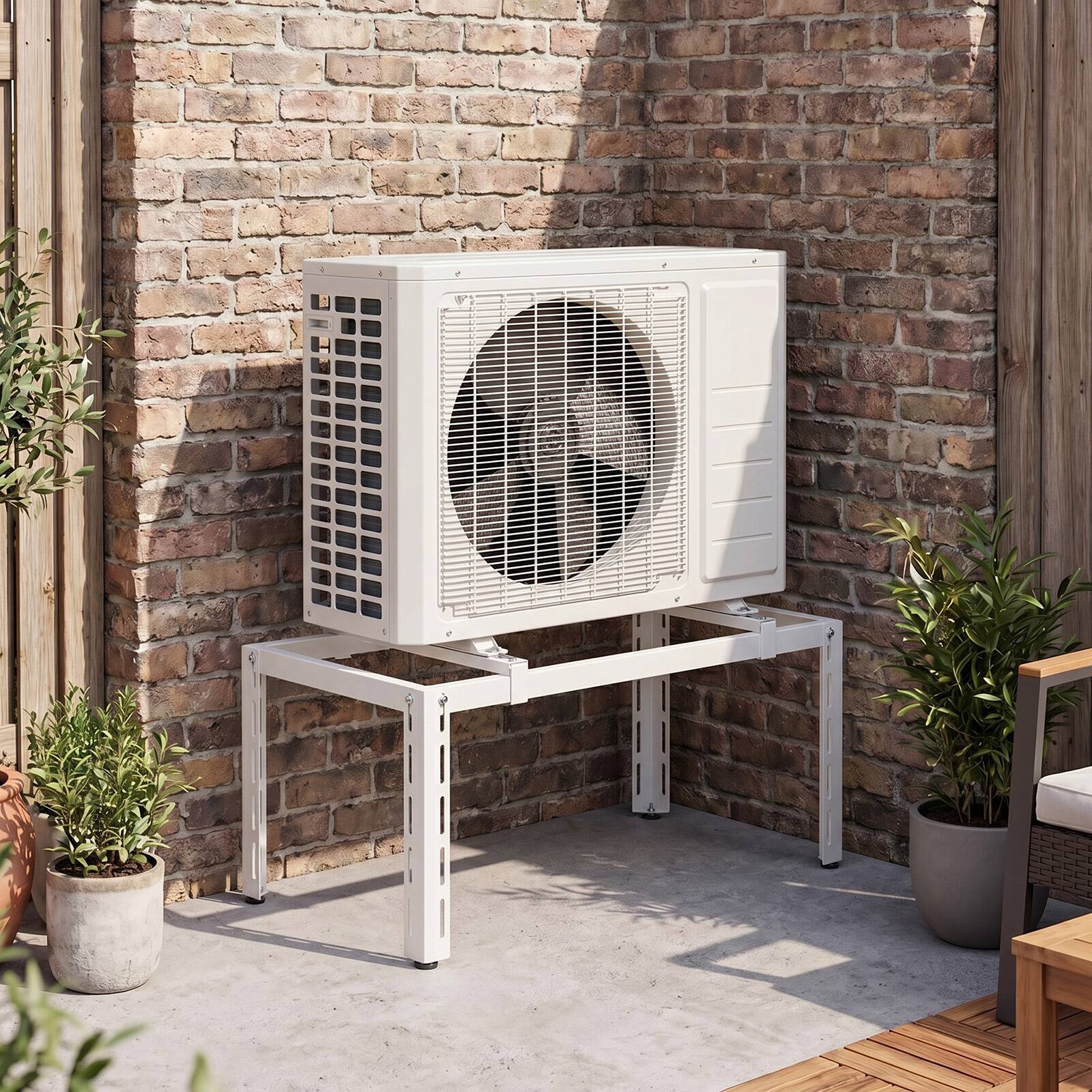 Alt View 1. Costway - Costway Mini Split Ground Stand with Adjustable Height, Width & Length, Outdoor AC Base - White.