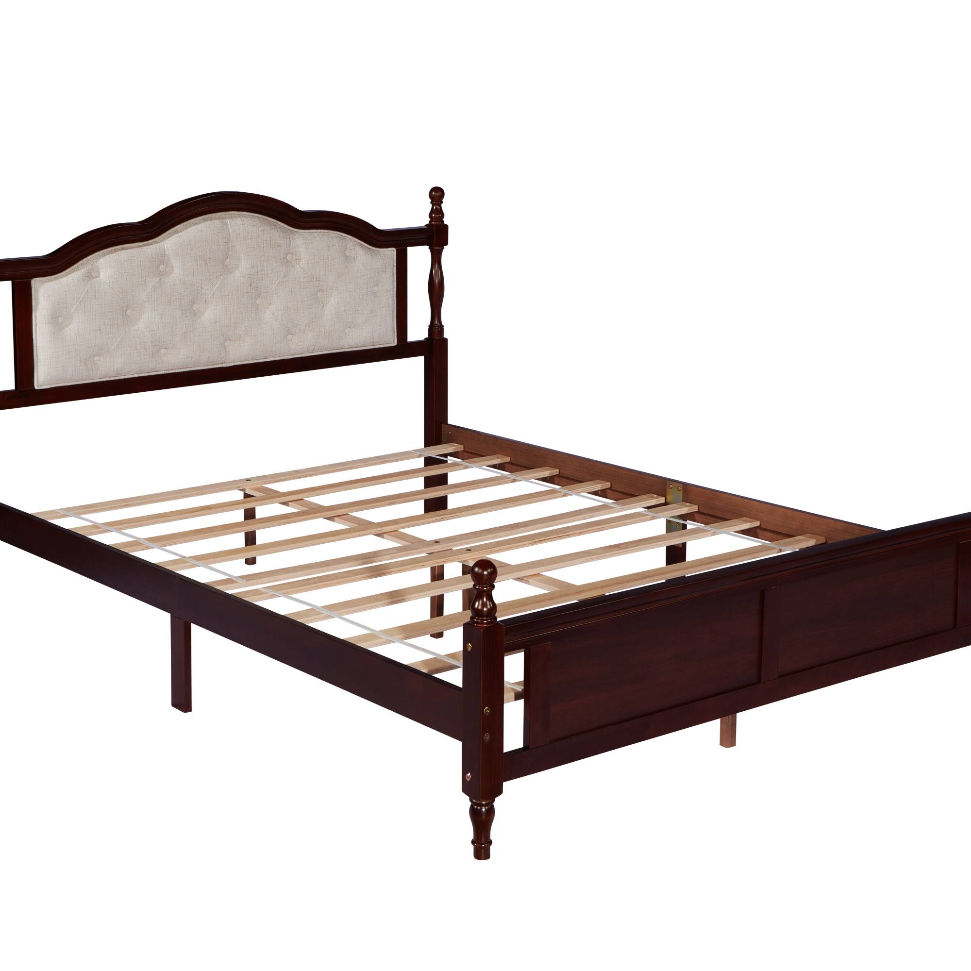 Alt View 4. GOODSILO - Queen Size Wooden Bed with Upholstered Headboard and Panel Footboard Featuring Platform Support Feet - Cherry.