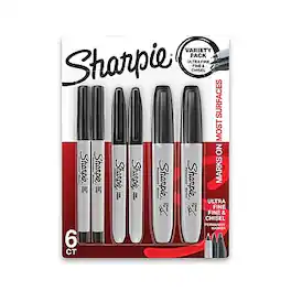 Sharpie - Variety Pack Permanent Markers, Assorted Tips, Black, 6/Pack (2135318)
